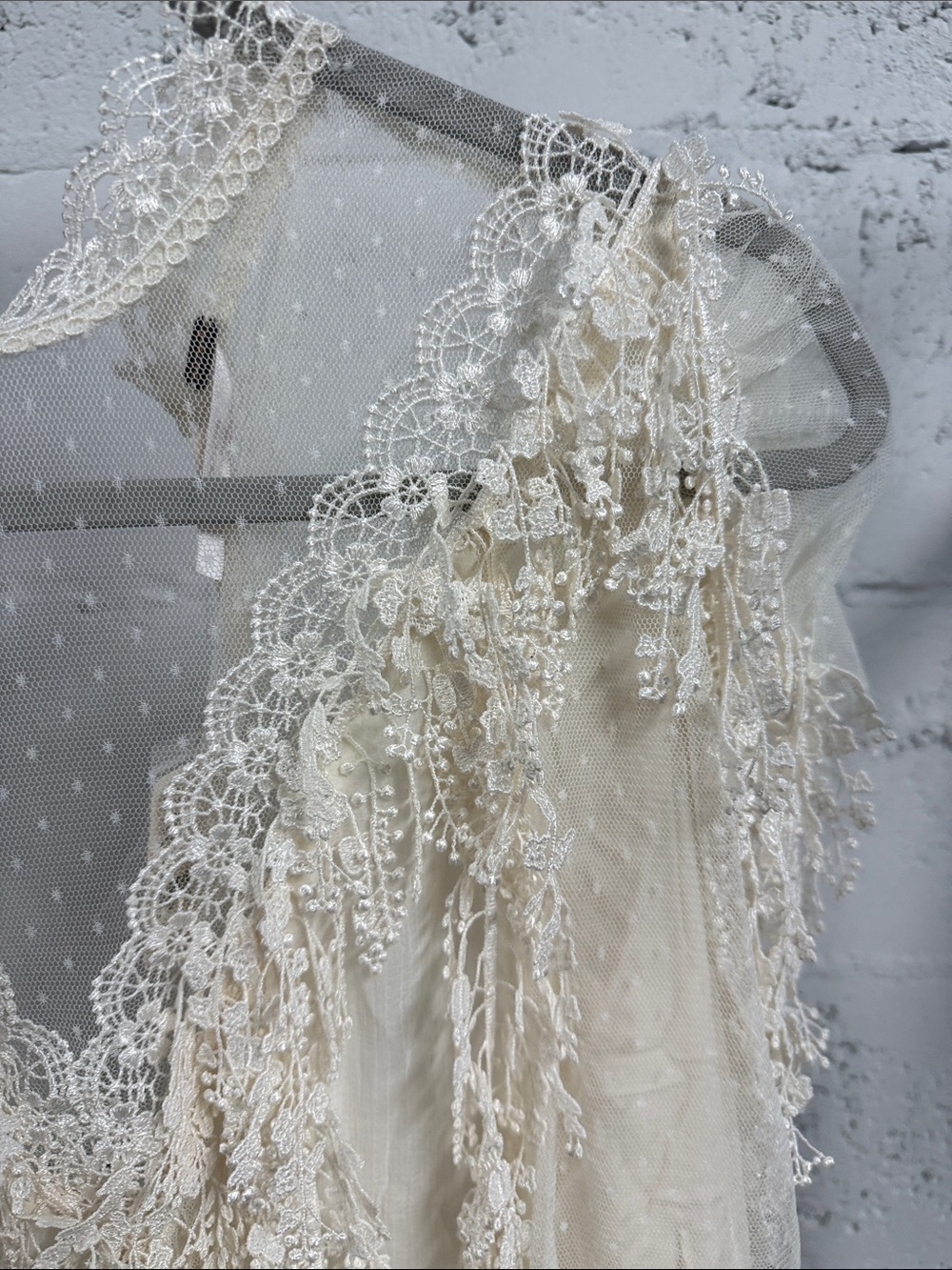 Free People Ivory Lace Fringe V-Neck Sheer Dress NWT - Size Large - Picture 6 of 6